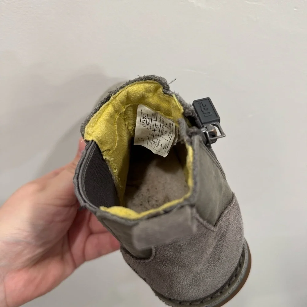 UGG Kids Nubuck Leather Callum Gray Boots Side Zip Size 10
